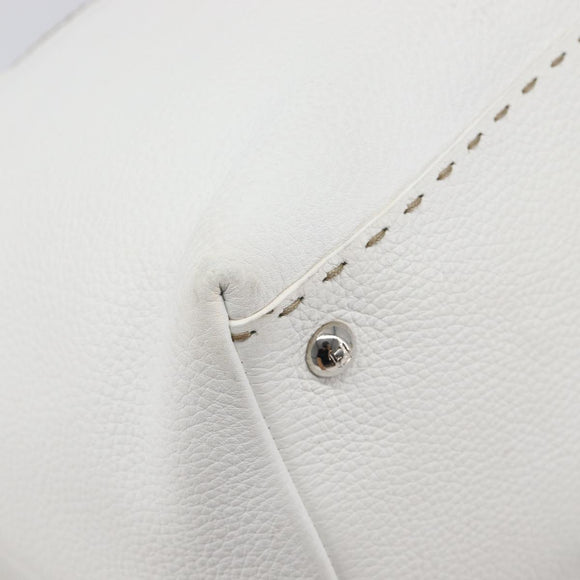 FENDI Celeria Tote Bag Leather White Silver Auth bs37416V