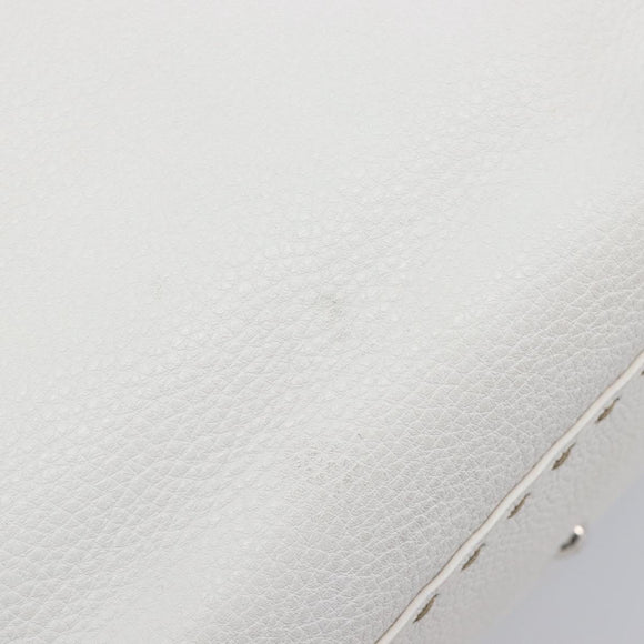 FENDI Celeria Tote Bag Leather White Silver Auth bs37416V
