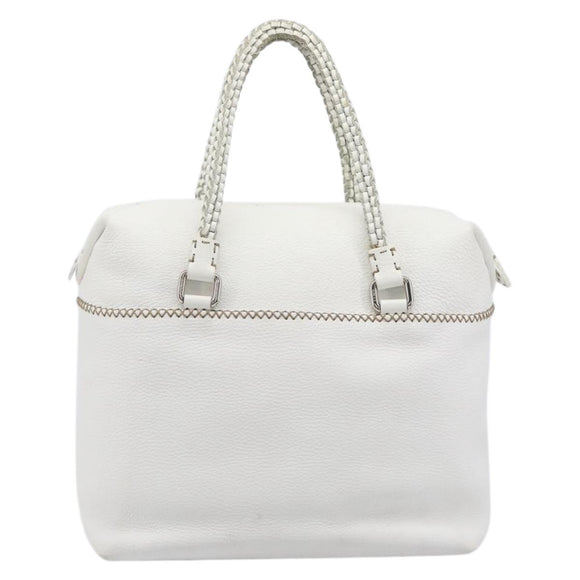 FENDI Celeria Tote Bag Leather White Silver Auth bs37416V