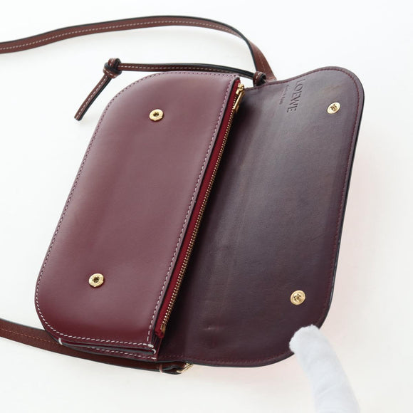 LOEWE Anagram Gate Pochette Shoulder Bag Leather Wine Red Gold Auth bs37417A