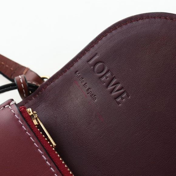 LOEWE Anagram Gate Pochette Shoulder Bag Leather Wine Red Gold Auth bs37417A