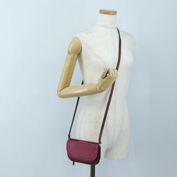 LOEWE Anagram Gate Pochette Shoulder Bag Leather Wine Red Gold Auth bs37417A