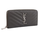 SAINT LAURENT Cassandra Long Wallet Leather Gray Silver Auth bs37418-1