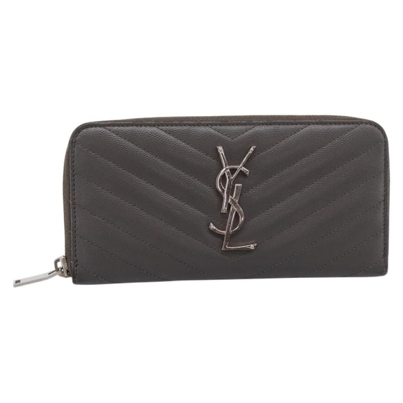 SAINT LAURENT Cassandra Long Wallet Leather Gray Silver Auth bs37418