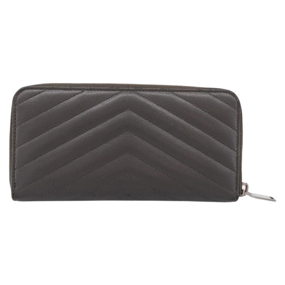 SAINT LAURENT Cassandra Long Wallet Leather Gray Silver Auth bs37418