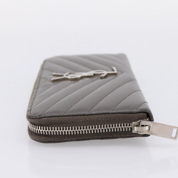 SAINT LAURENT Cassandra Long Wallet Leather Gray Silver Auth bs37418