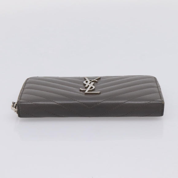 SAINT LAURENT Cassandra Long Wallet Leather Gray Silver Auth bs37418