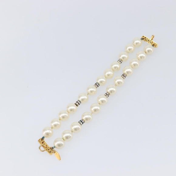 CHANEL Pearl Bracelet metal Gold CC Auth bs37428