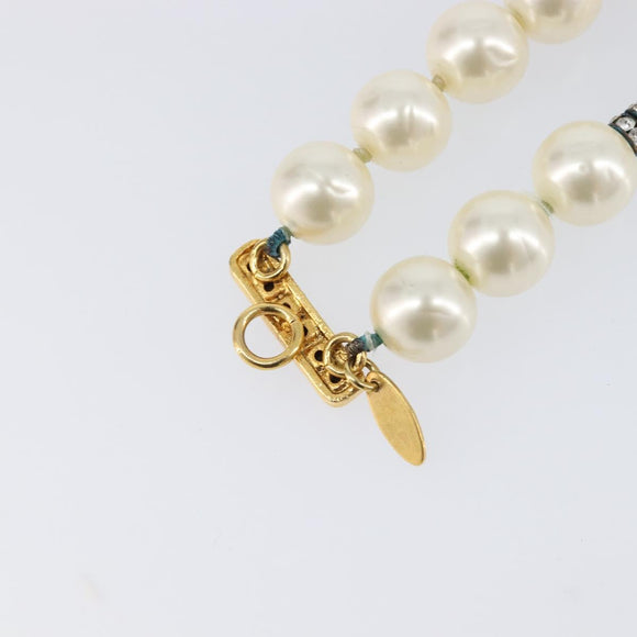 CHANEL Pearl Bracelet metal Gold CC Auth bs37428