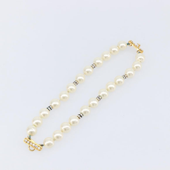 CHANEL Pearl Bracelet metal Gold CC Auth bs37428