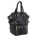 SAINT LAURENT Downtown Tote Bag Patent Leather Black Gold Auth bs37430A-1