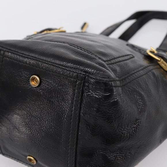 SAINT LAURENT Downtown Tote Bag Patent Leather Black Gold Auth bs37430A