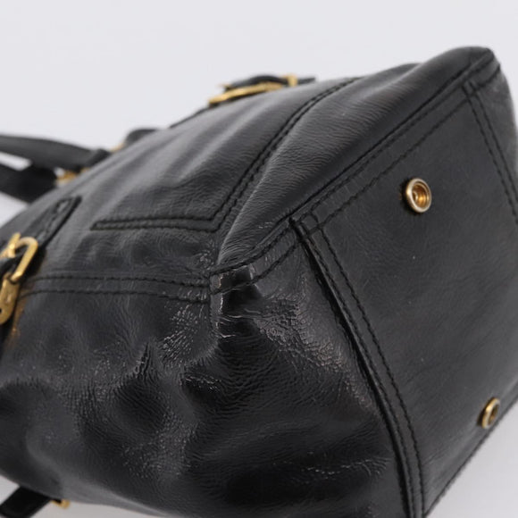 SAINT LAURENT Downtown Tote Bag Patent Leather Black Gold Auth bs37430A