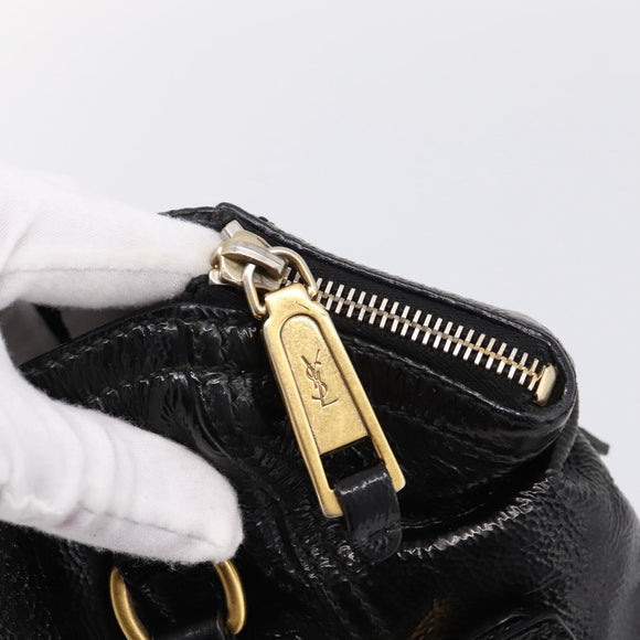 SAINT LAURENT Downtown Tote Bag Patent Leather Black Gold Auth bs37430A