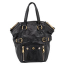 SAINT LAURENT Downtown Tote Bag Patent Leather Black Gold Auth bs37430A-13
