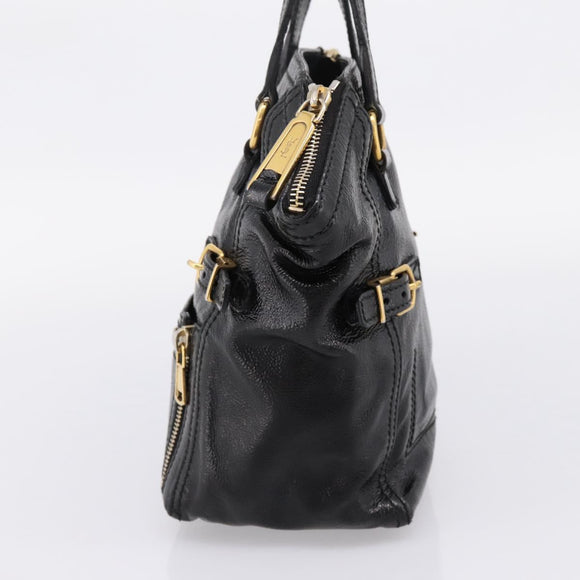 SAINT LAURENT Downtown Tote Bag Patent Leather Black Gold Auth bs37430A