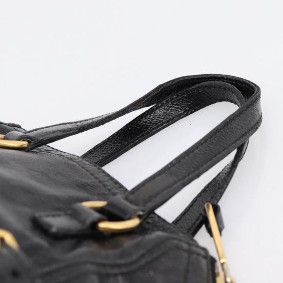 SAINT LAURENT Downtown Tote Bag Patent Leather Black Gold Auth bs37430A