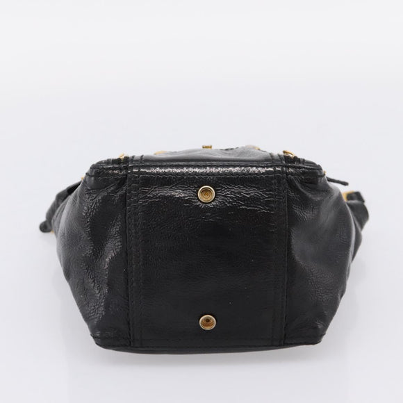 SAINT LAURENT Downtown Tote Bag Patent Leather Black Gold Auth bs37430A