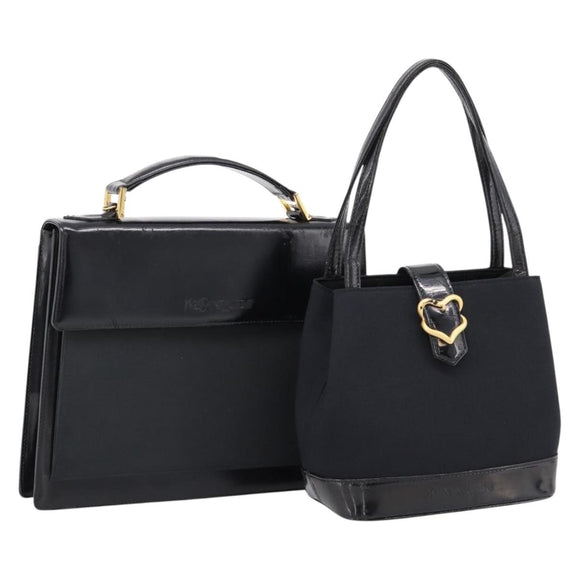 Saint Laurent Hand Bag Leather Nylon 2 Set Black Auth bs37434