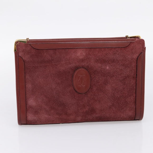 CARTIER Must Line Shoulder Bag Leather 4 Set Bordeaux Auth bs37437