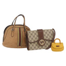 GUCCI GG Supreme Sherry Line Bag PVC Leather 3 Set Beige Yellow Auth bs37438-1