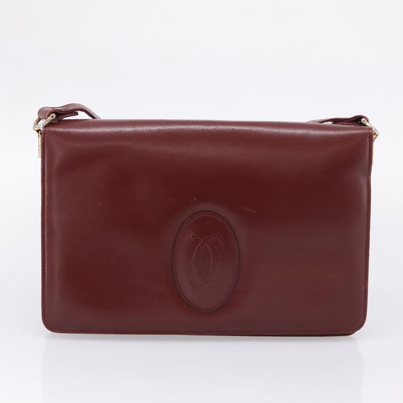 CARTIER Must Line Shoulder Bag Leather 4 Set Bordeaux Auth bs37441