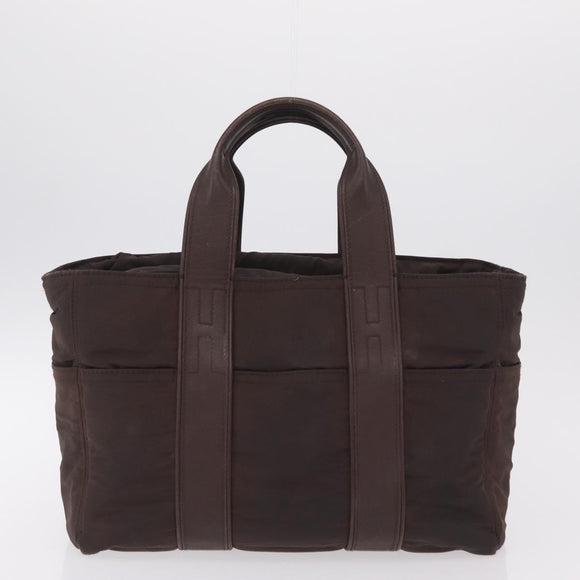 HERMES Hand Bag Cotton Nylon 3 Set Brown Gray Auth bs37446
