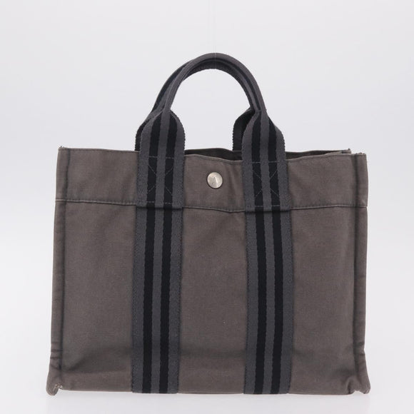 HERMES Hand Bag Cotton Nylon 3 Set Brown Gray Auth bs37446