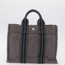 HERMES Hand Bag Cotton Nylon 3 Set Brown Gray Auth bs37446-20