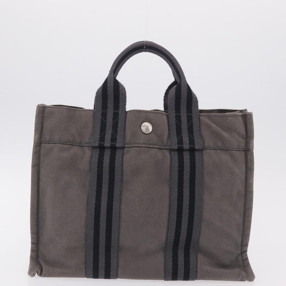 HERMES Hand Bag Cotton Nylon 3 Set Brown Gray Auth bs37446