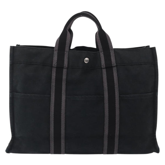 HERMES Hand Bag Cotton Nylon 3 Set Brown Gray Auth bs37446