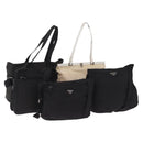 PRADA Hand Bag Nylon Leather 5 Set Black Beige Auth bs37447-1