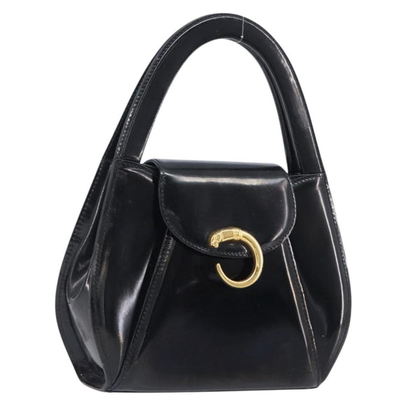 Cartier PANTHERE Hand Bag Patent Leather Black Gold Auth bs37451
