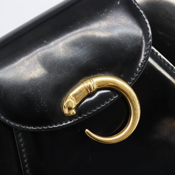 Cartier PANTHERE Hand Bag Patent Leather Black Gold Auth bs37451