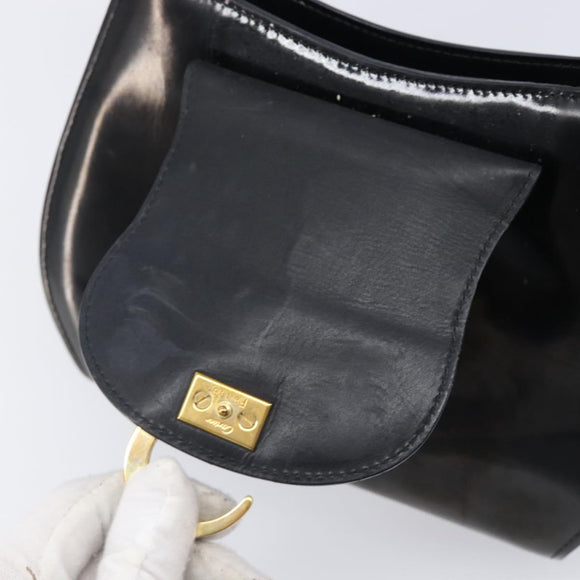 Cartier PANTHERE Hand Bag Patent Leather Black Gold Auth bs37451