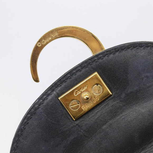 Cartier PANTHERE Hand Bag Patent Leather Black Gold Auth bs37451