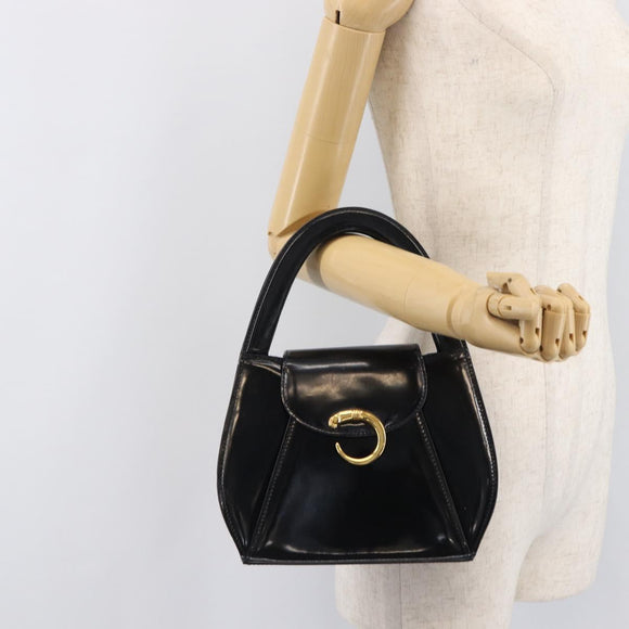Cartier PANTHERE Hand Bag Patent Leather Black Gold Auth bs37451