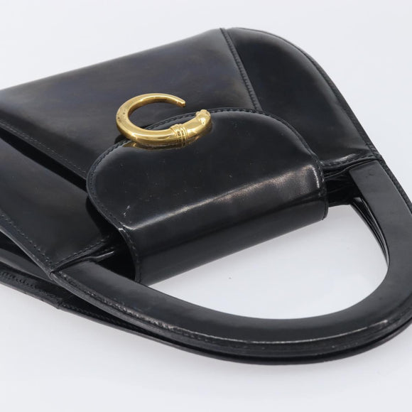 Cartier PANTHERE Hand Bag Patent Leather Black Gold Auth bs37451