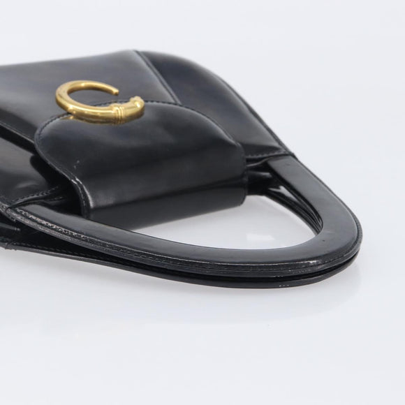 Cartier PANTHERE Hand Bag Patent Leather Black Gold Auth bs37451