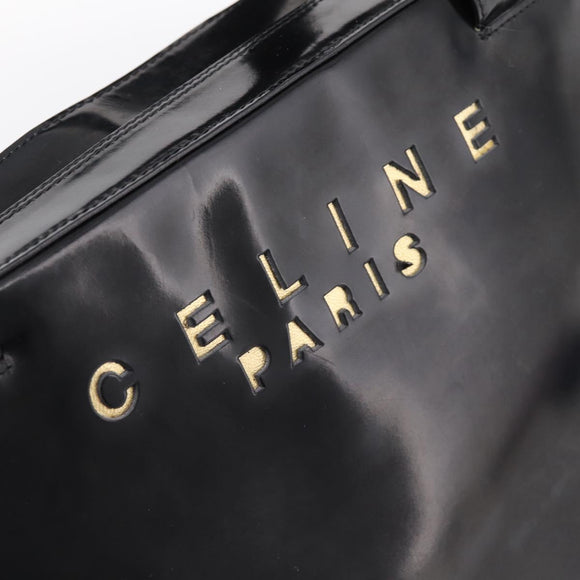 CELINE Hand Bag Patent Leather Black Gold Auth bs37452