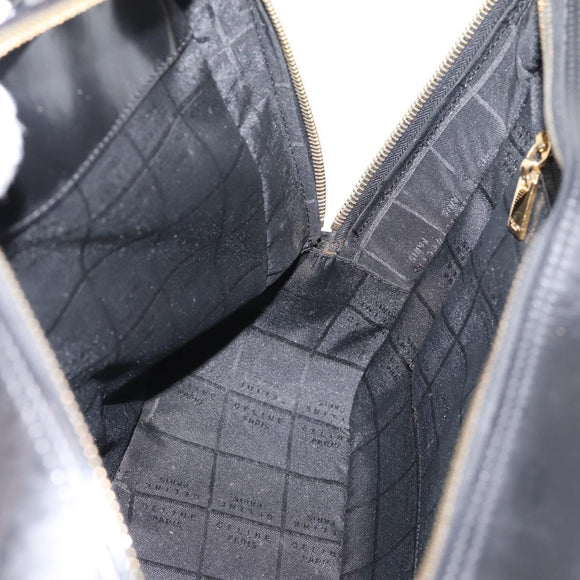 CELINE Hand Bag Patent Leather Black Gold Auth bs37452
