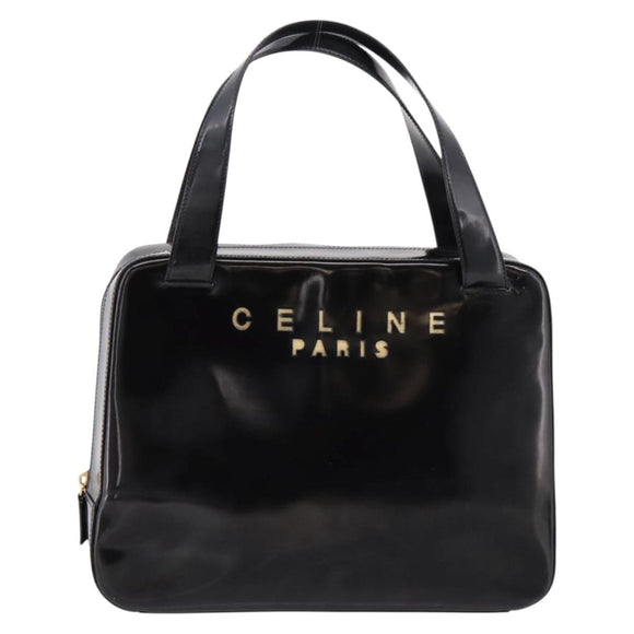 CELINE Hand Bag Patent Leather Black Gold Auth bs37452