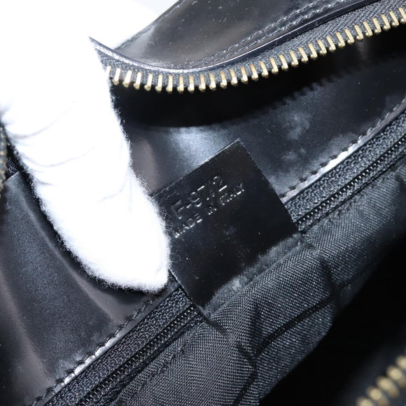 CELINE Hand Bag Patent Leather Black Gold Auth bs37452
