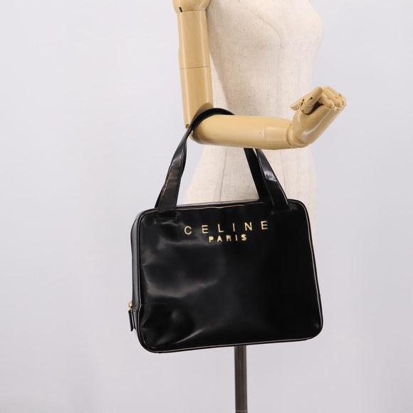 CELINE Hand Bag Patent Leather Black Gold Auth bs37452