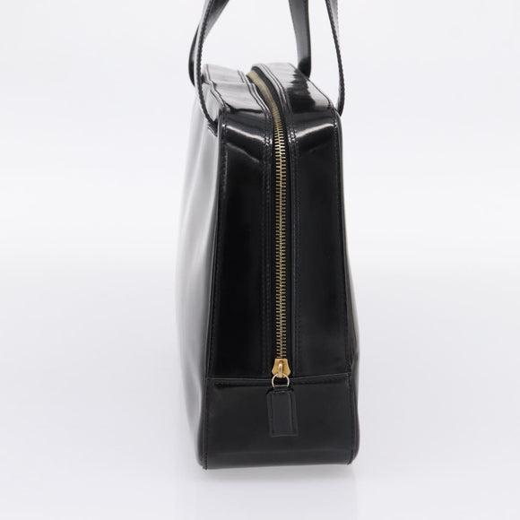 CELINE Hand Bag Patent Leather Black Gold Auth bs37452