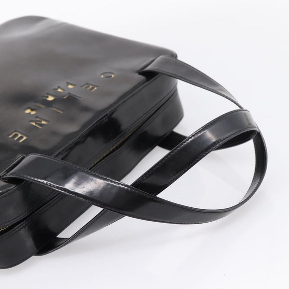 CELINE Hand Bag Patent Leather Black Gold Auth bs37452