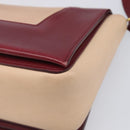 CELINE flame Shoulder Bag Leather Beige Wine Red Auth bs37453-16