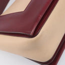 CELINE flame Shoulder Bag Leather Beige Wine Red Auth bs37453-17