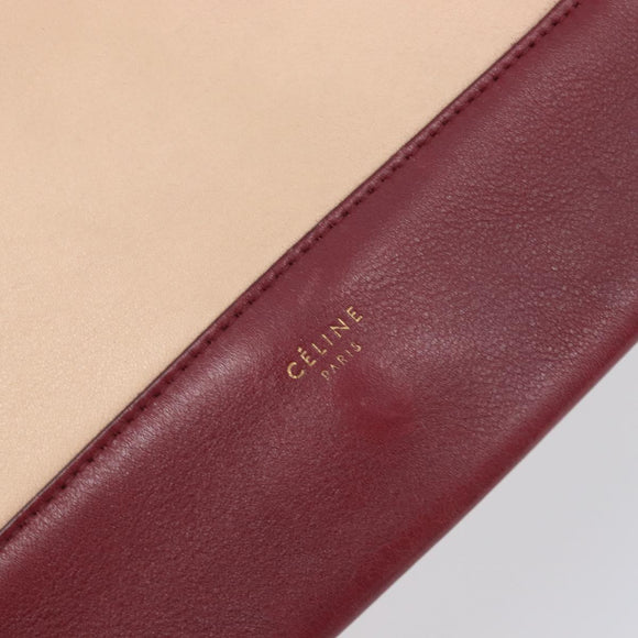 CELINE flame Shoulder Bag Leather Beige Wine Red Auth bs37453