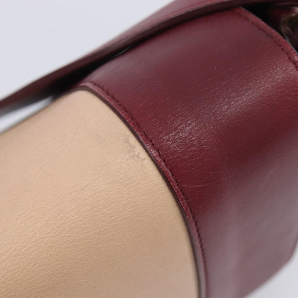 CELINE flame Shoulder Bag Leather Beige Wine Red Auth bs37453